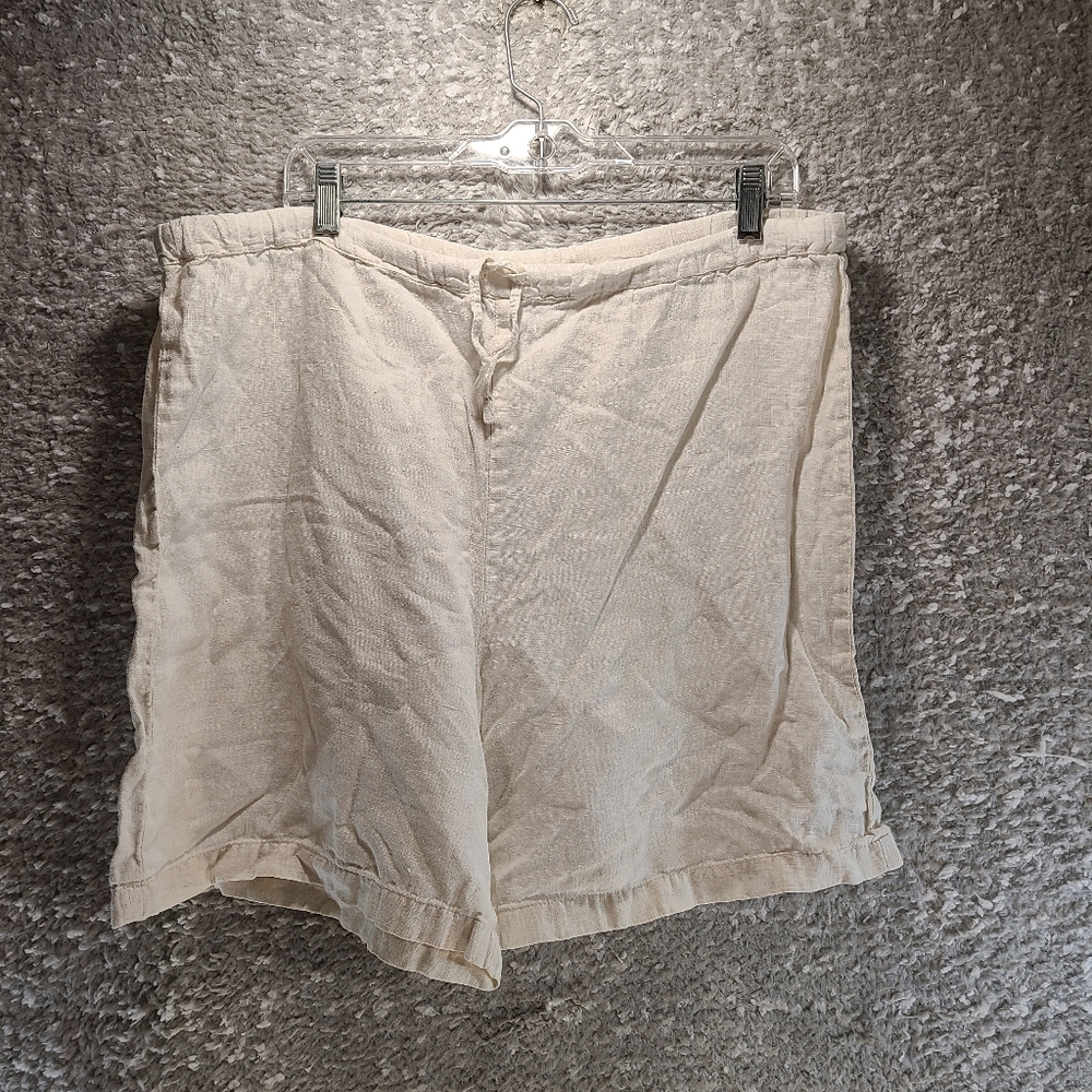 Match Linen Women Shorts Tan Beige Pull On 38W Medium Drawstring USA Made